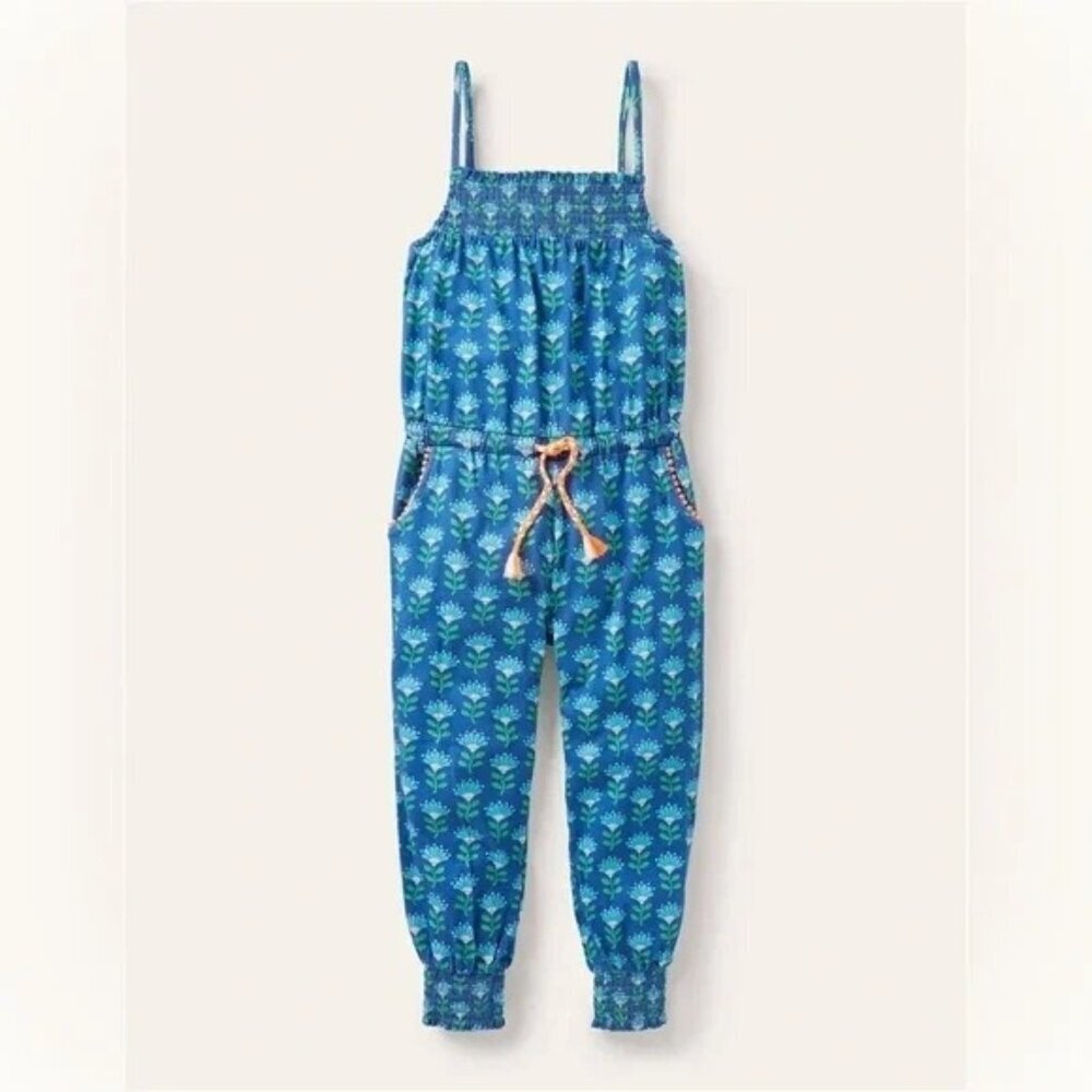 Mini Boden Girls Jersey Tassel Tie Jumpsuit in Morrocan Blue Size 11-12